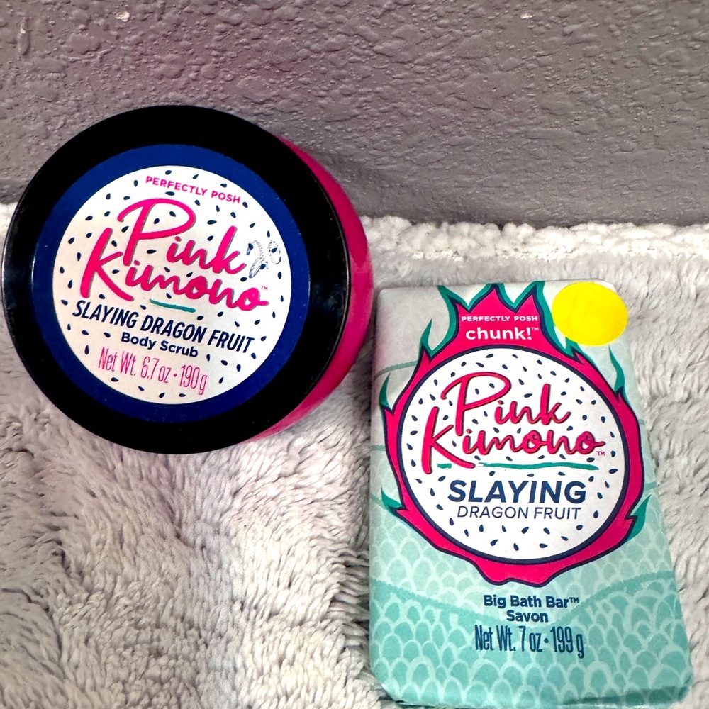 Perfectly Posh~Pink Kimono Slaying Dragon Fruit~CHUNK Bath Bar and Body Scrub
